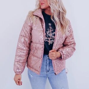 Rose gold Sequin puffer Jacket